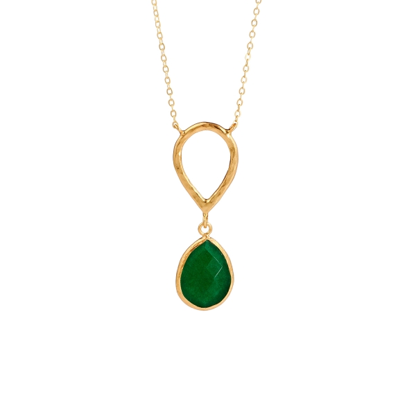 Necklace made from brass, goldplated, green Jade